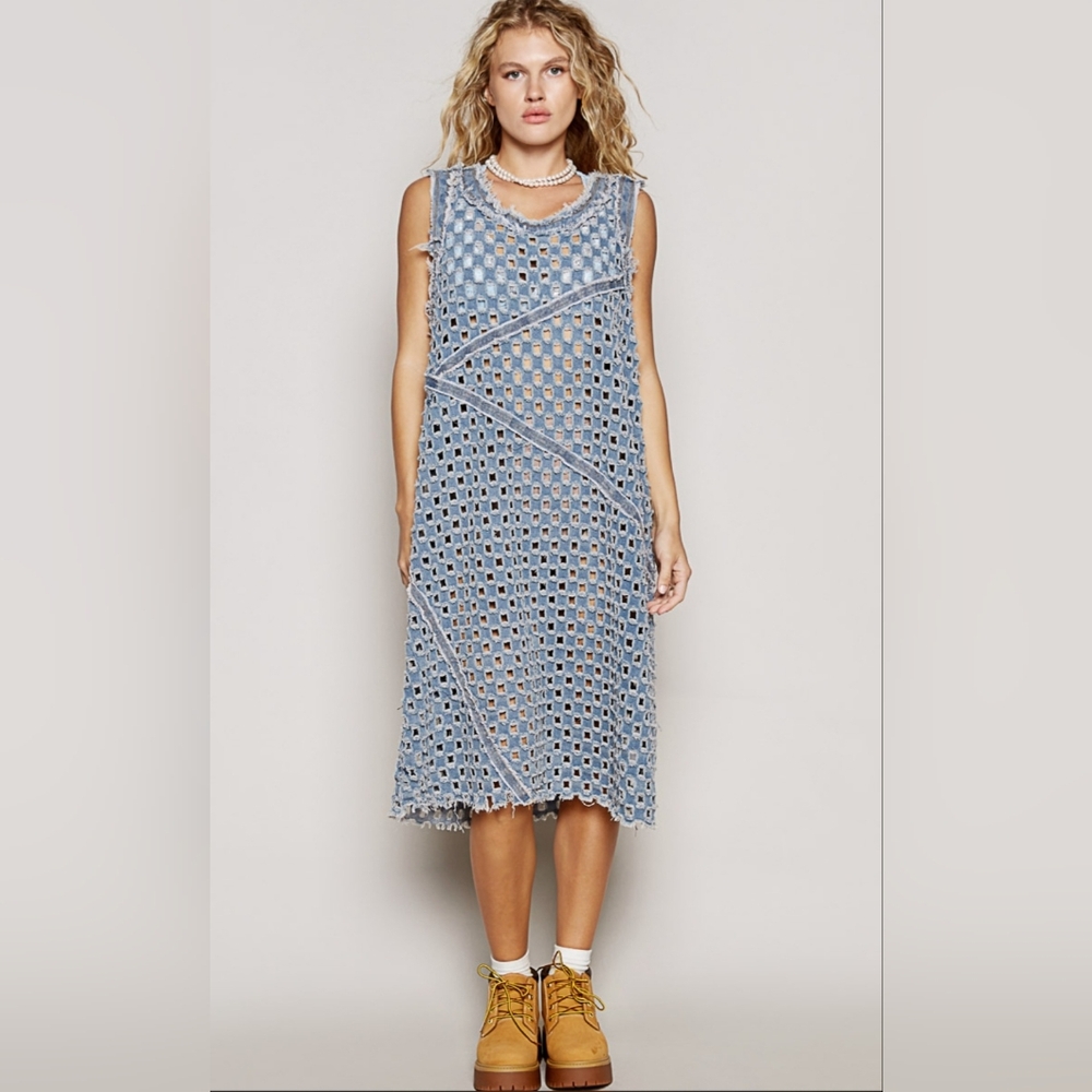 #690 POL Laser Cut Dress - Deep Denim